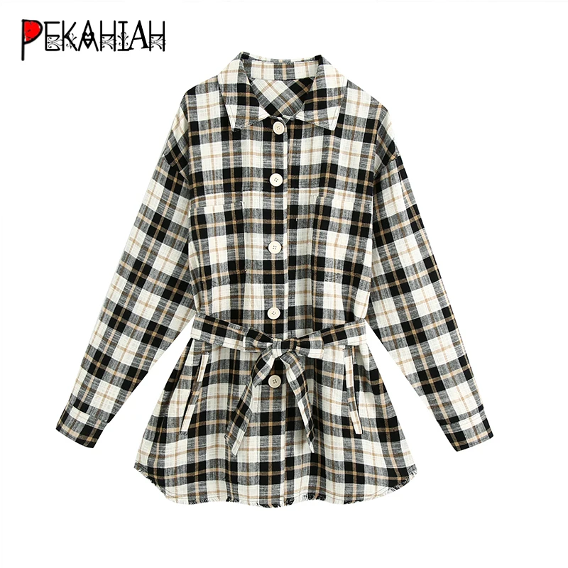 Модная приталенная куртка с отворотами пальто черно белая клетчатая свободная