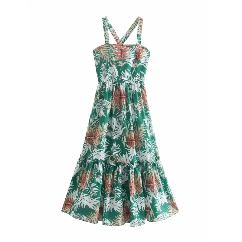 

Fashion Print Summer Sundress Women 2021 Summer V-Neck Camisole Female Dresses Ladies Holiday Beach Dress