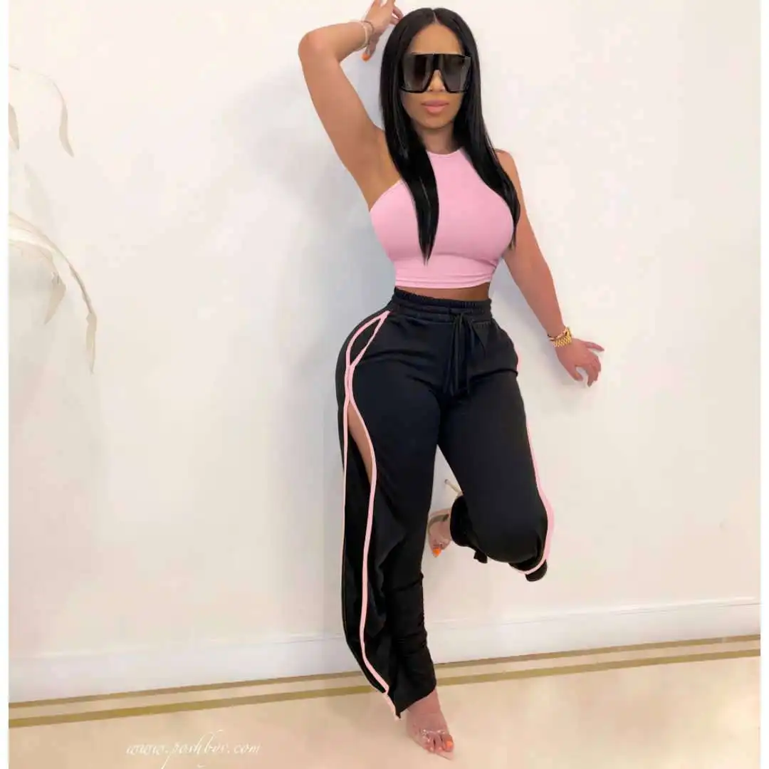 

Women's Casual Letters Solid Color Sexy Suit Summer Sleeveless Tops And Pants Two Piece Sets