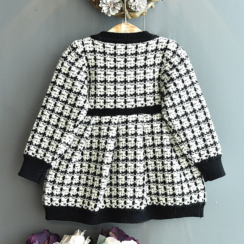 Humor Bear  Fall Girls Autumn Dress-Style Tops 2022 New Baby Knitted Bottoming Shirt Baby Sweater Kids Clothing Plaid Dress