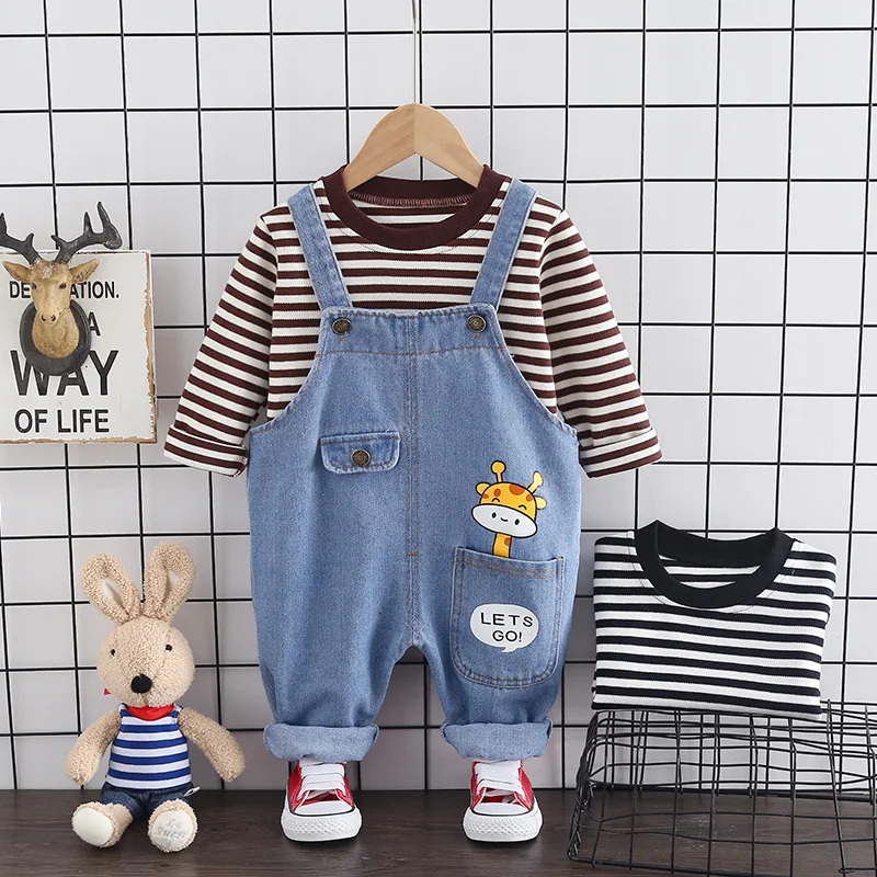 

Новинка 2021, осенне-зимний спортивный костюм для маленьких мальчиков, полосатые топы для новорожденных девочек, детская одежда