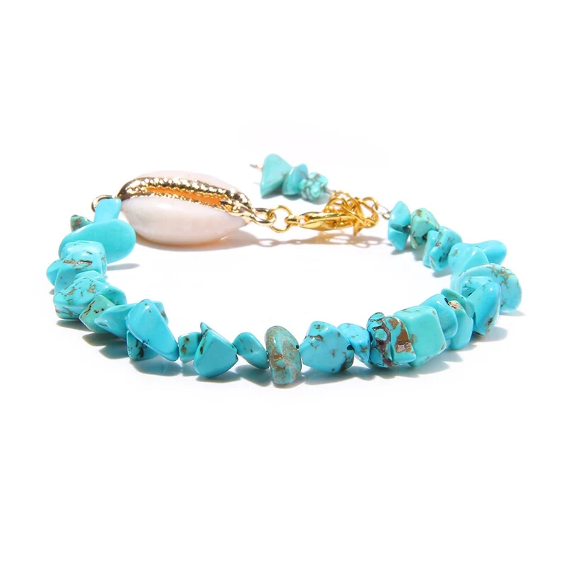 Green Turquoise Женские браслеты, натуральный фиолетовый флюорит, Амазонит, браслет, оболочка, шарм, чип, бусины, Кристальные браслеты - Окраска металла: Green Turquoise