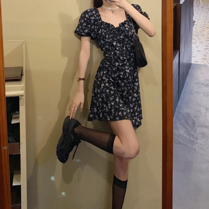 

Summer Fashion Floral Dress Female Spring Summer Womens Clothing 2023 New Retro Short Sleeve A-line Dress f722