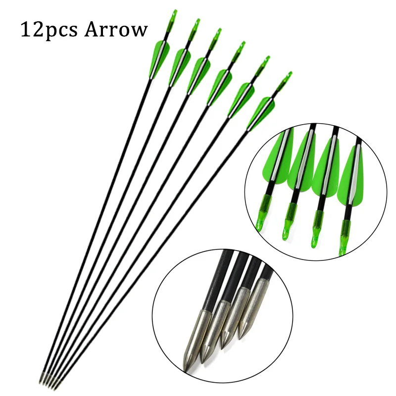 12pcs Green Arrows 40lbs прямой лук 5" Молодежный Начинающий тренировочный Рекурсивный лук 31,5" Стекловолоконный набор стрел для охоты стрельбы из лука - Цвет: 12pcs Green Arrows