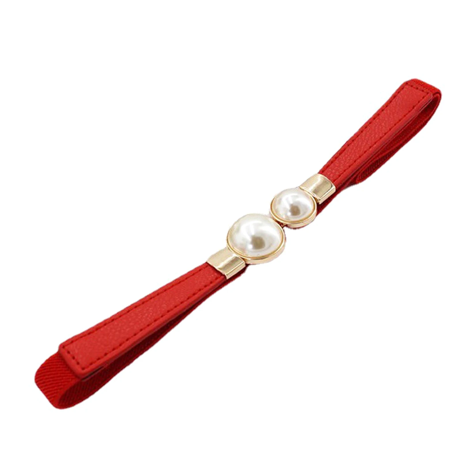 

Женский ремень с двумя жемчужинами, тонкий портативный модный эластичный пояс, шоппинг для женщин, платье, юбка, искусственная кожа, одежда