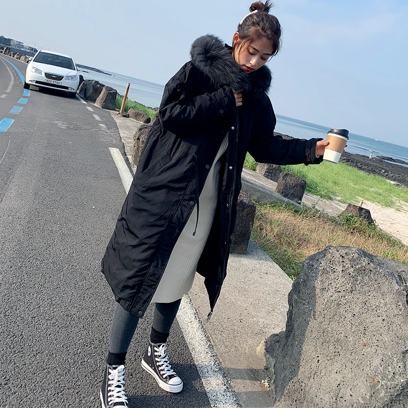 Winter Jacket Women Coat Female Overknee Keep Warm Cotton-padded Clothes Loose Coat Manteau Femme Hiver Bayan Mont Warm Parka - Цвет: Black