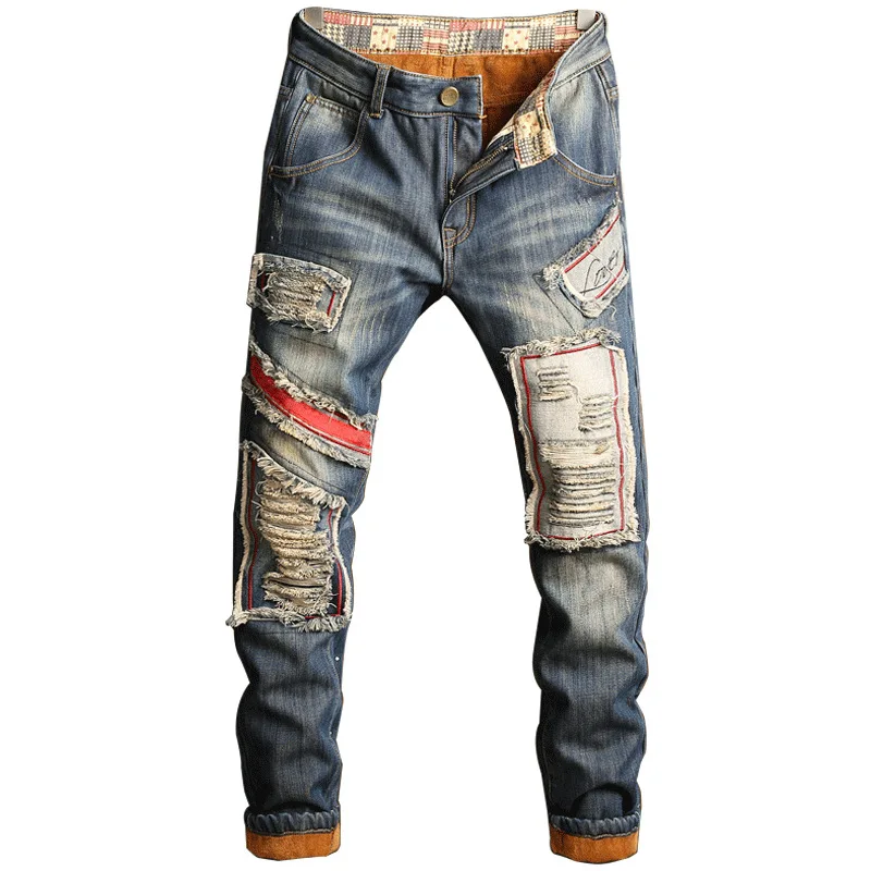 

2D new broken jeans men thickening men's trousers Yamashao style custom logo print on product and package from 1pc dropship