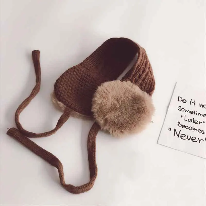 Детские винтажные шерстяные чехлы с ушками милые теплые вязаные осенне-зимние