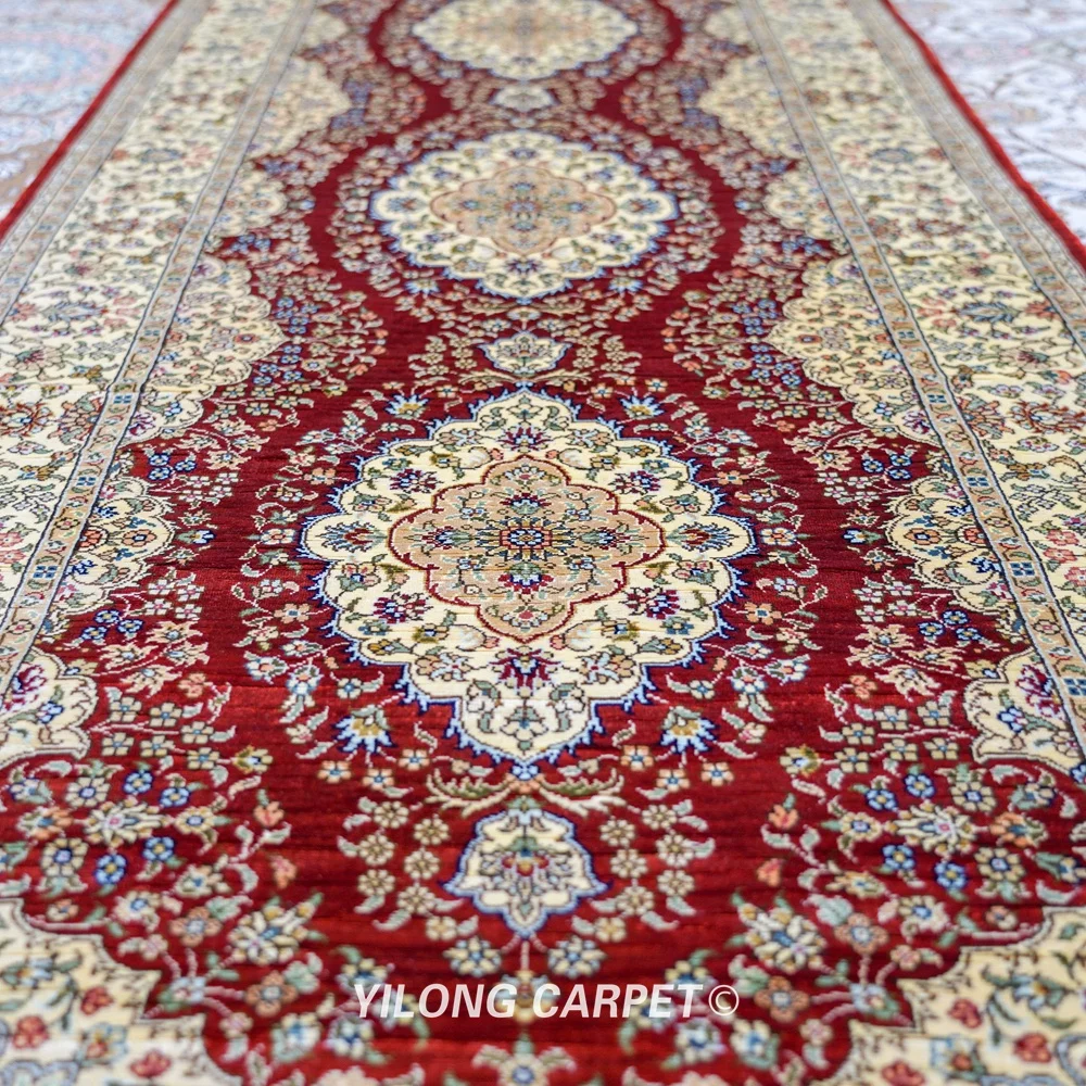 Yilong 2 5 &quotx 10&quot Персидский Шелковый ковровая дорожка красное медальон изысканная