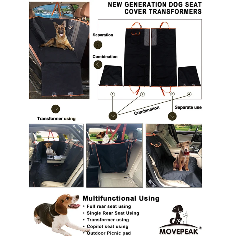 Dog Car Seat Cover Splittable Waterproof Travel Hammock Cushion Pet Carry Supplies With Zipper And Pockets Accessories | Дом и сад