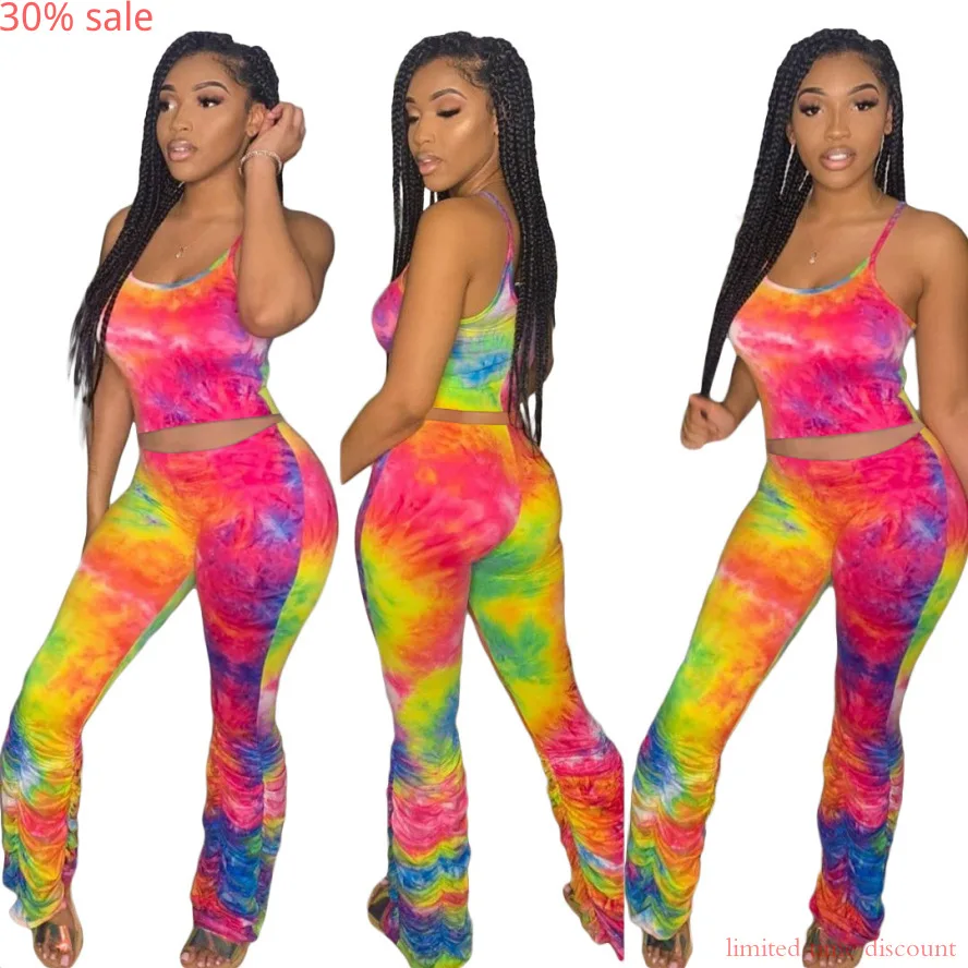 Женский летний комплект из 2 предметов с галстуком-краской укороченный топ