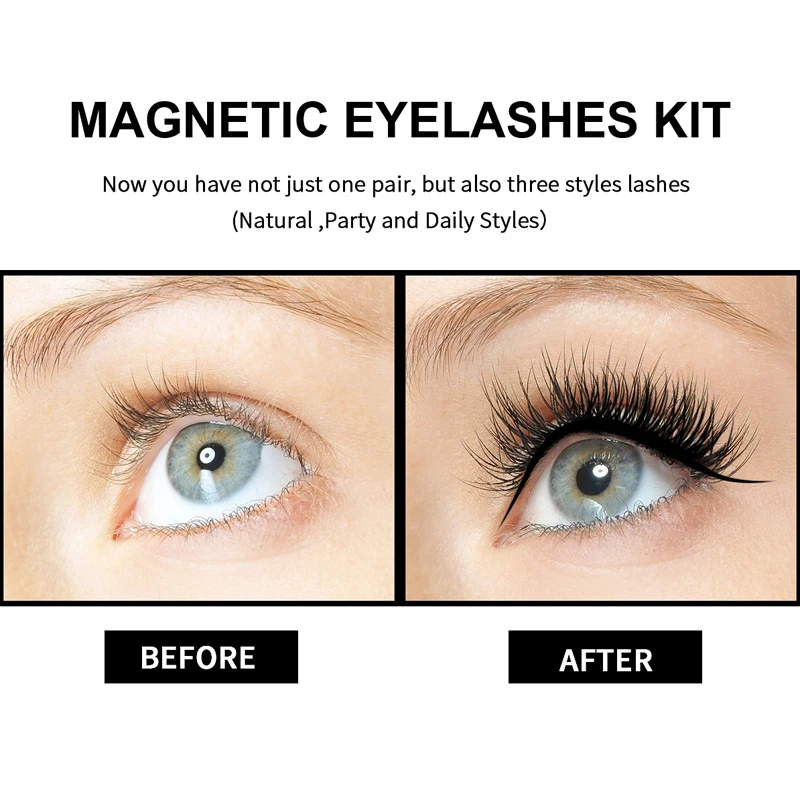 

False Eyelashes set Magnetic Eyeliner Liquid & Fake Lashes Kit 3 pairs False Eyelashes with Tweezer Makeup Tools Accessories