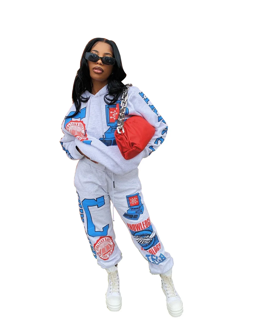 

Winter Cartoon Print Women Tracksuit Two Piece Sets Hoodies Sweatshirt and Sweatpants Femme Casual Matching Sets Outfits Street