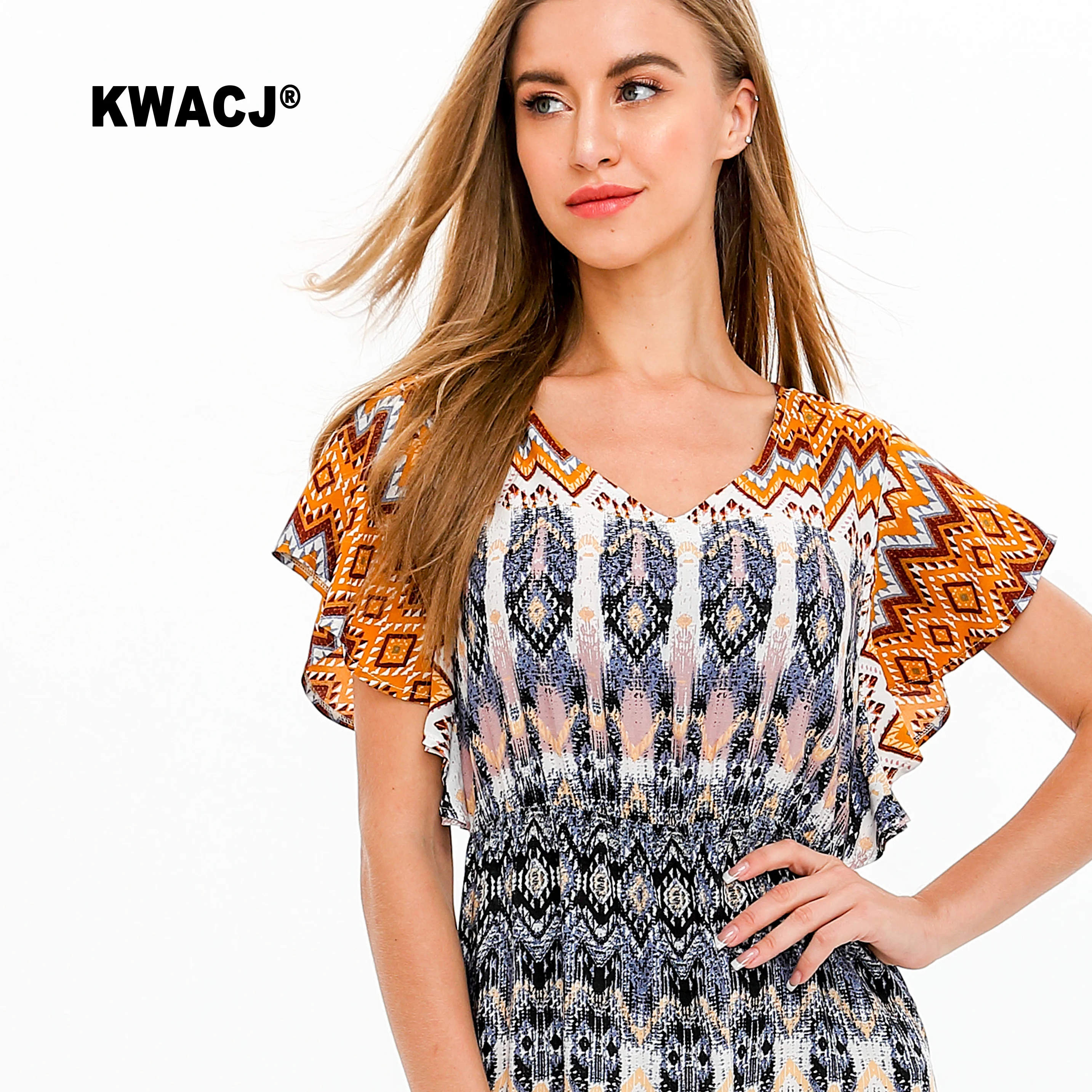 KWACJ с цветочным принтом длинное платье Для женщин летние брюки бабочками рукав