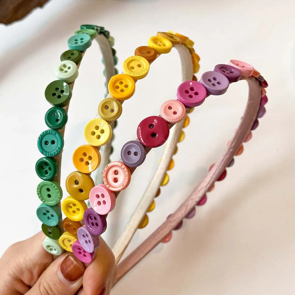

Korean Simple Button Hair Band Girl Headband Women's Colorful Hair Hoop Sweet Lovely Headdress