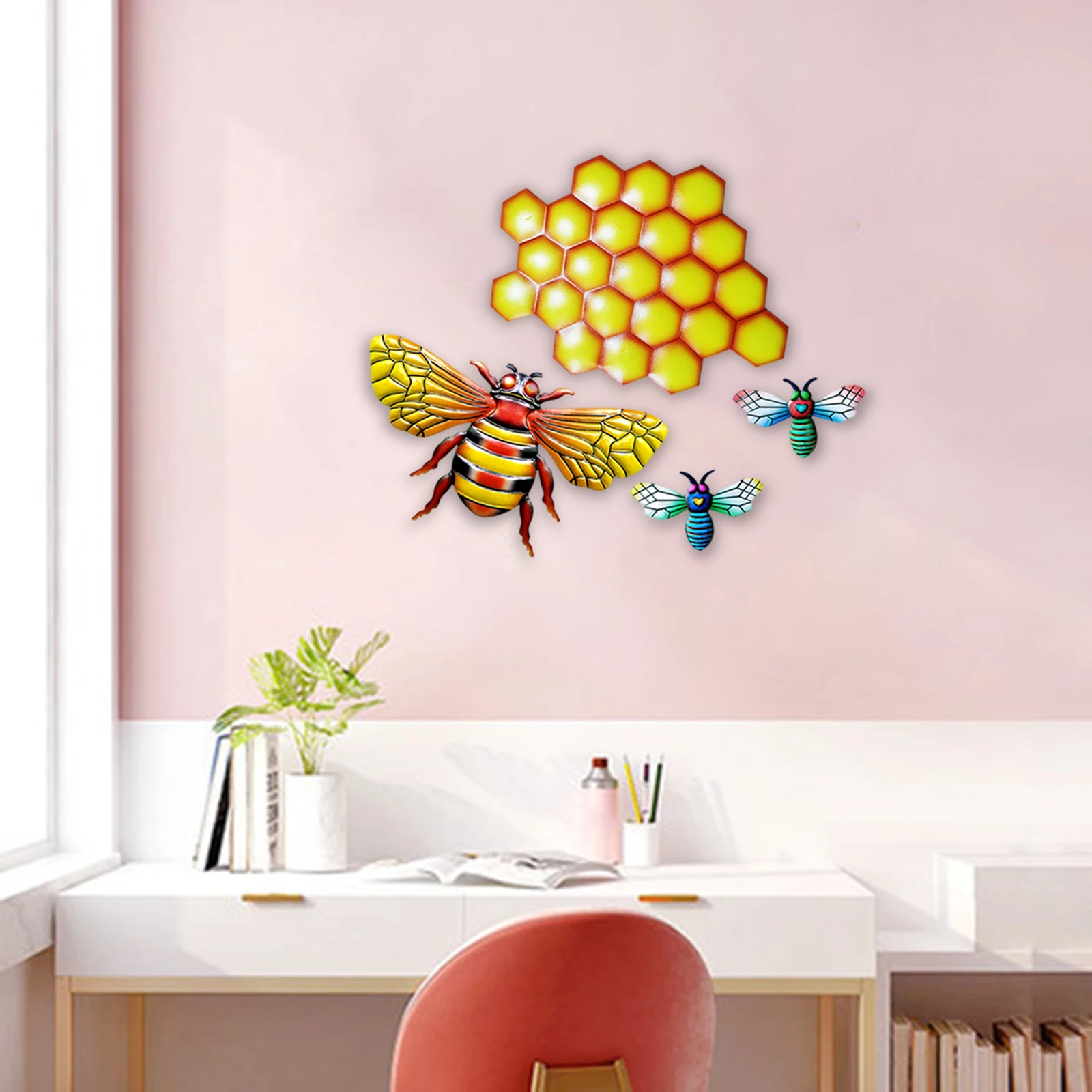 

4x Bee Wall Art Living Room Wall Sculpture Metal Craft Outdoor Home Accent