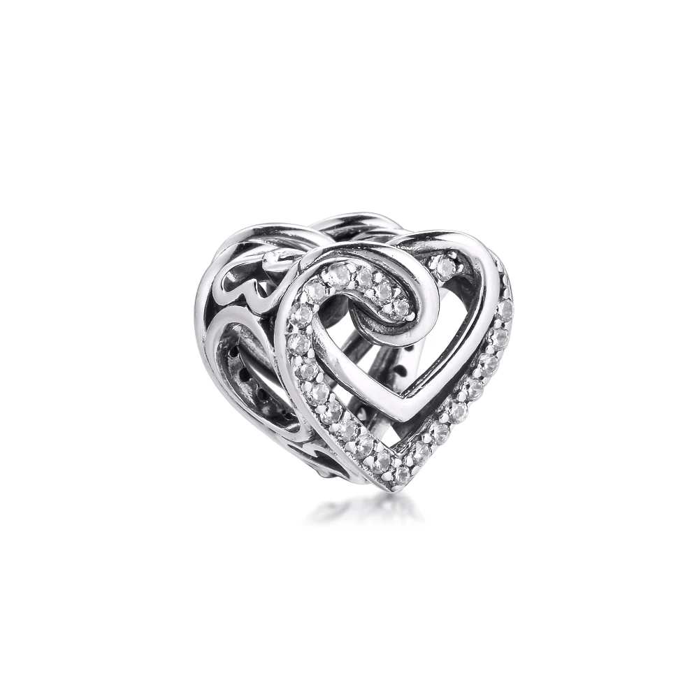 

Sparkling Entwined Hearts Bead Fits Pandora Bracelets Charms 925 Original Sterling Silver Women DIY Beads for Jewelry Making