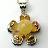 natural gemstones chicken oil flower beeswax pendant five elements have a change of luck round bead pendants women party jewelry