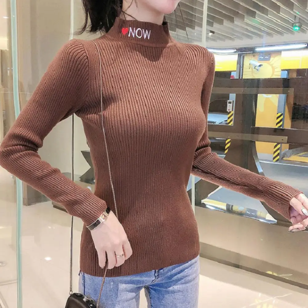 

Knitted Jumper Autumn Winter Tops Turtleneck Pullovers Casual Sweaters Women Shirt Long Sleeve Short Slim Sweater Girls