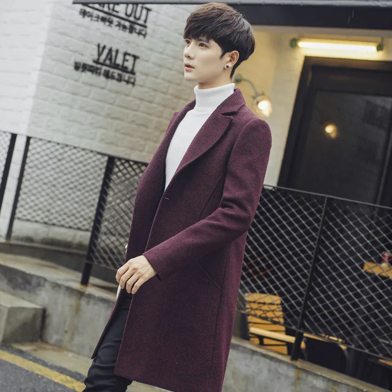 

Autumn New Long Wool Blends Coat Men Korean Fashion Slim Single Breasted Overcoat Male High Street Casual Outerwear Plus Size