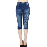 women high waist perfect fit jeans jeggings faux stretch leggings printed short skinny classic denim pants 2021 summer breeches