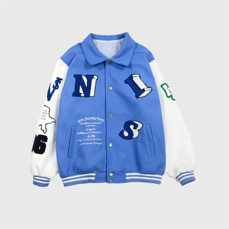

2021 Autumn Ins Fashion Baseball Jacket Couples Harajuku Style Jacket Women Single-breasted Turn Down Collar Uniform Jacket