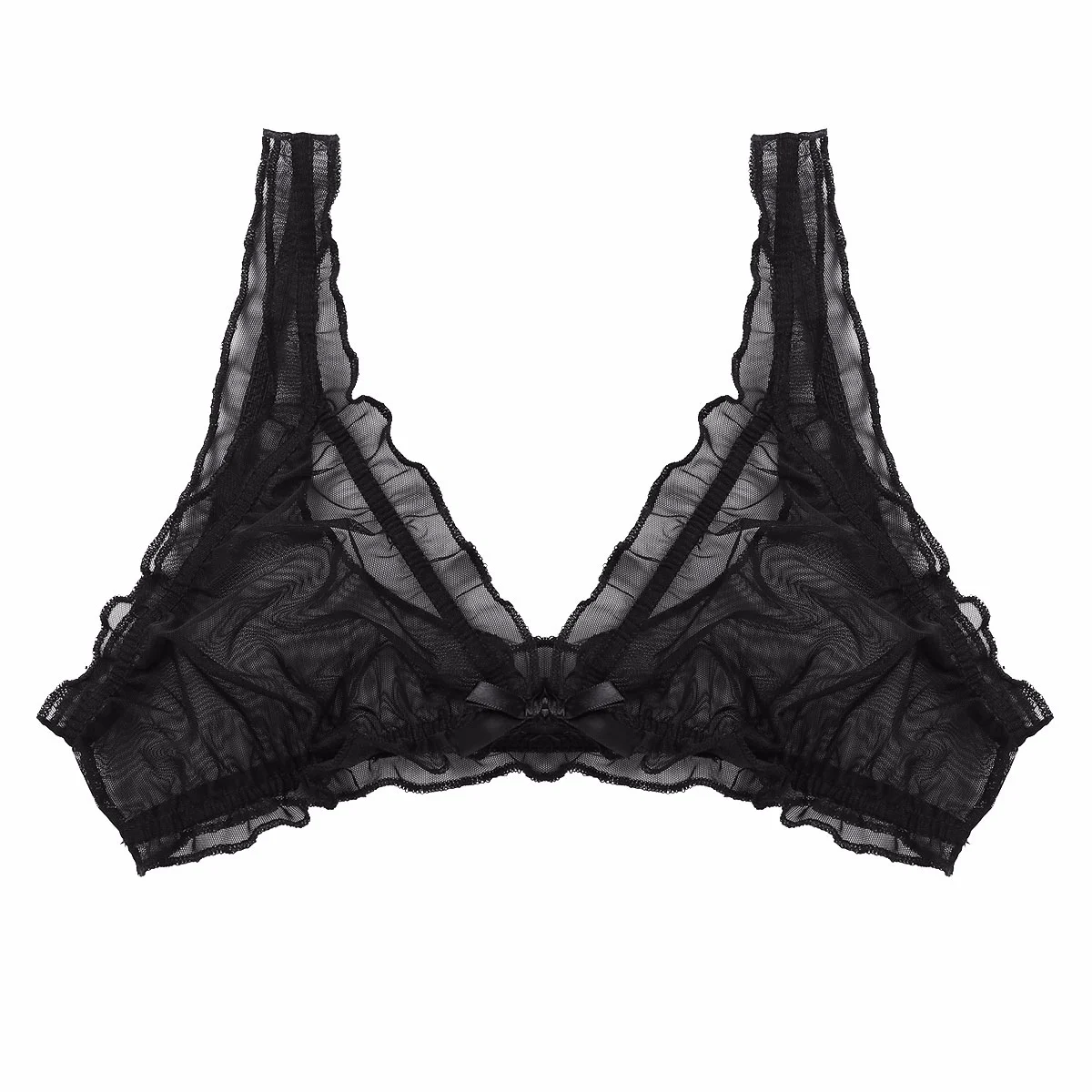 

Women Transparent Erotic Sexy Lingerie Night Sheer Mesh Lace Frilly Bra Bralette Wire-free Unlined Bra Top See-through Underwear