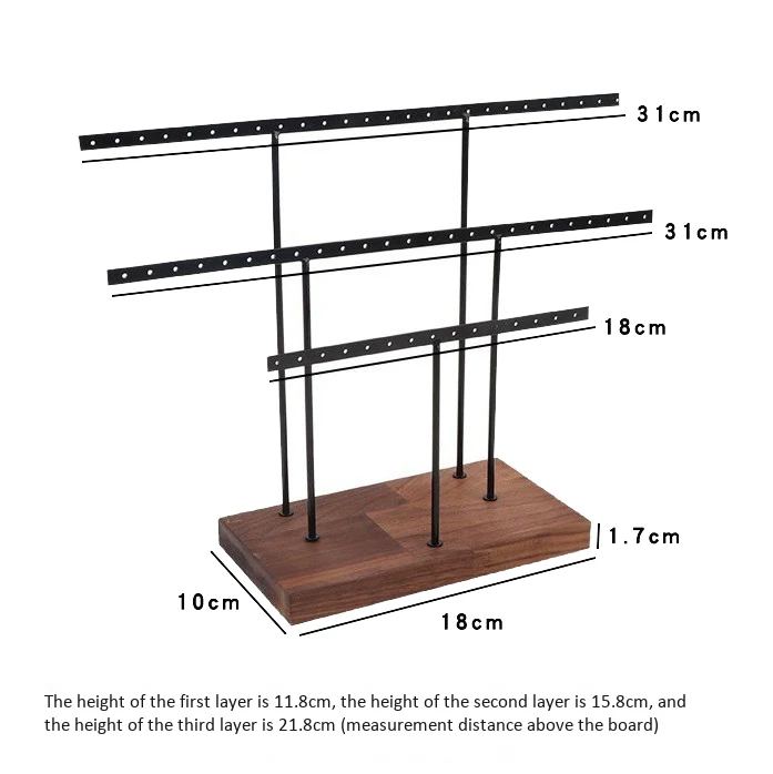 

2Pcs Log Earrings Ring Necklace Bracelet Display Storage Rack Hanging Jewelry Organizer Holder Walnut Black Beech Black