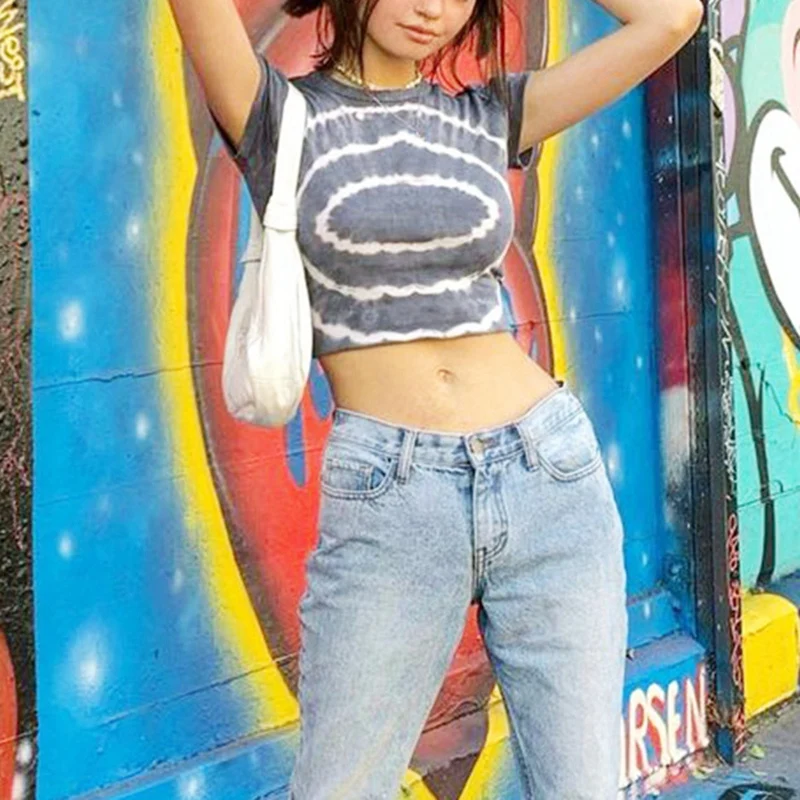 

Уличная «вареный» Футболки эстетика с О-образным вырезом короткий рукав топы Винтаж милые футболки с принтом Одежда для девочек Тонкий