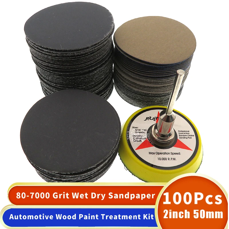 

100pcs Wet Dry Sandpaper Assortment 80-7000 Grit Sander Disc 2inch 50mm With Hook and Loop Sanding pad for Wood