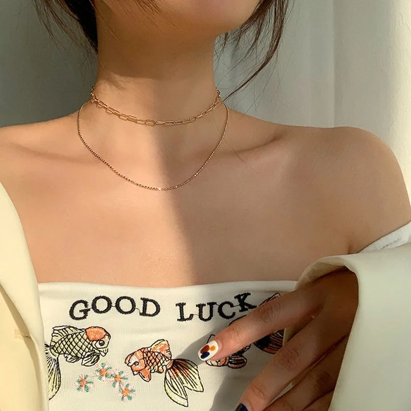 

Simple temperament necklace INS cold wind personality fashion choker neck jewelry multi-layer collarbone chain