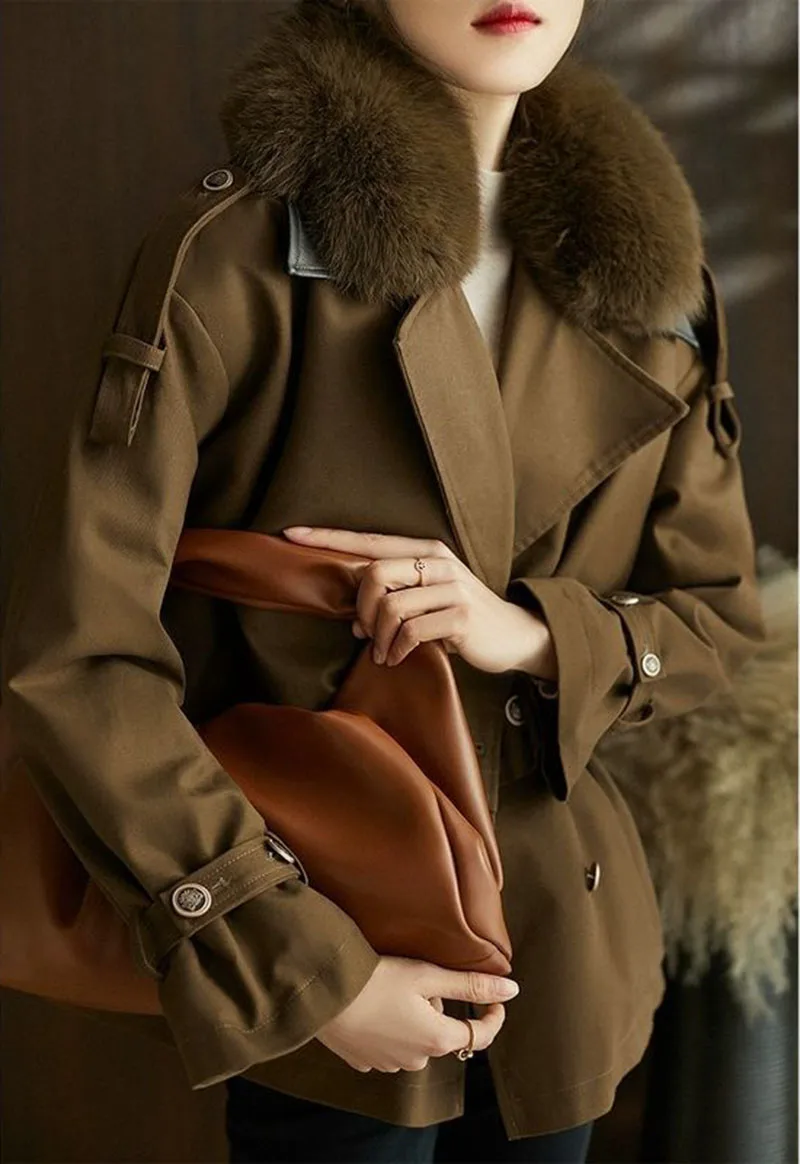 

New Winter Coat Women's 2020 Warm Parka Short Jacket Big Fur Collar Faux Rabbit Hair Plus Velvet Liner Winter Coat Large size