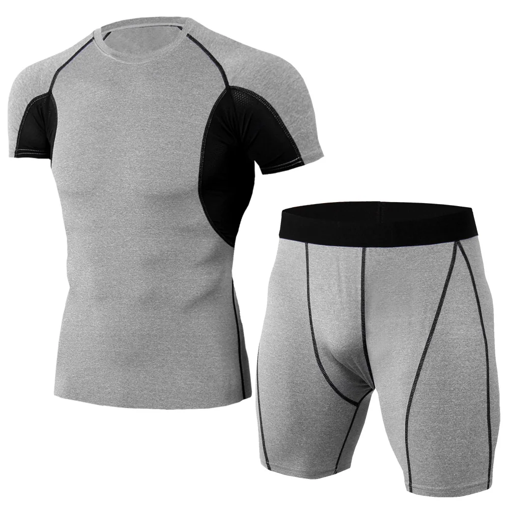 

Men's Running Co Set Suits And Skinny Fitness running tights T-shirt suit Sportswear Quick Dry shirt