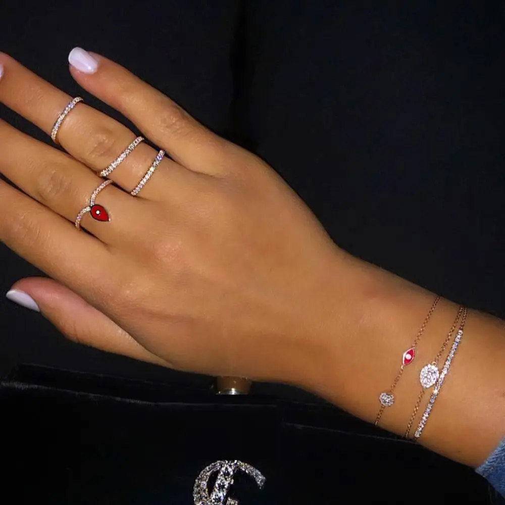 Милые эмалевые кольца на удачу с изображением сглаза цвета розового золота