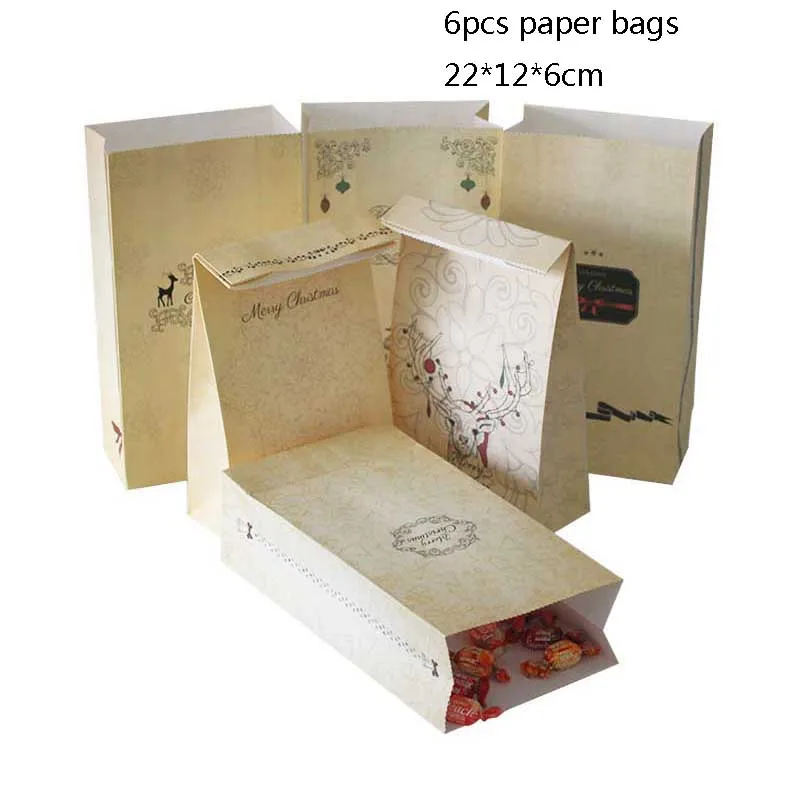 6pcs paper bags Рождественская коробка для конфет на день рождения украшения для печенья Подарочная коробка Рождественский Декор для дома упаковочные коробки Navida Natal Декор - Цвет: 6pcs paper bags