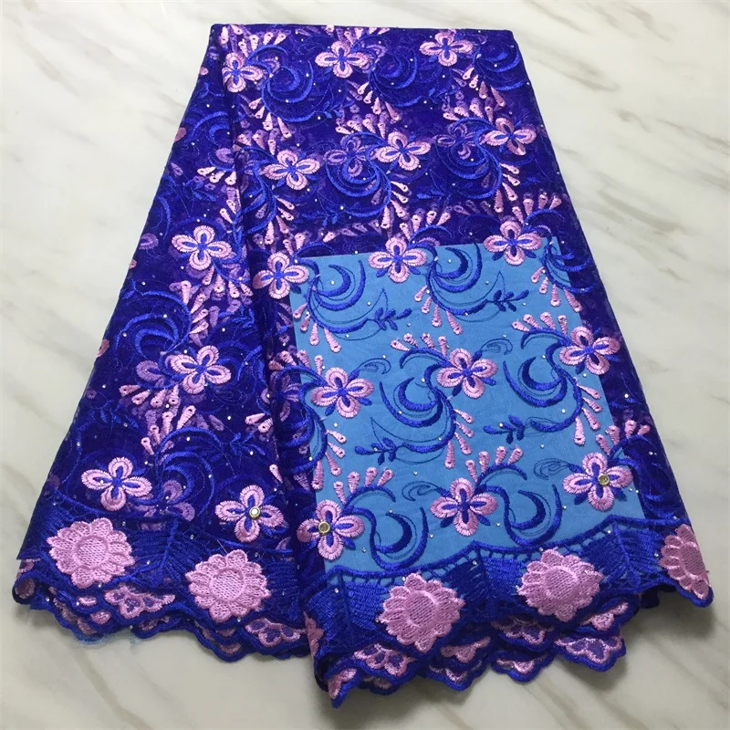 

Pink with Blue embroidery African High Quality Cord Lace fabric France tulle Lace fabric Nigeria Voile Lace for wedding Lace