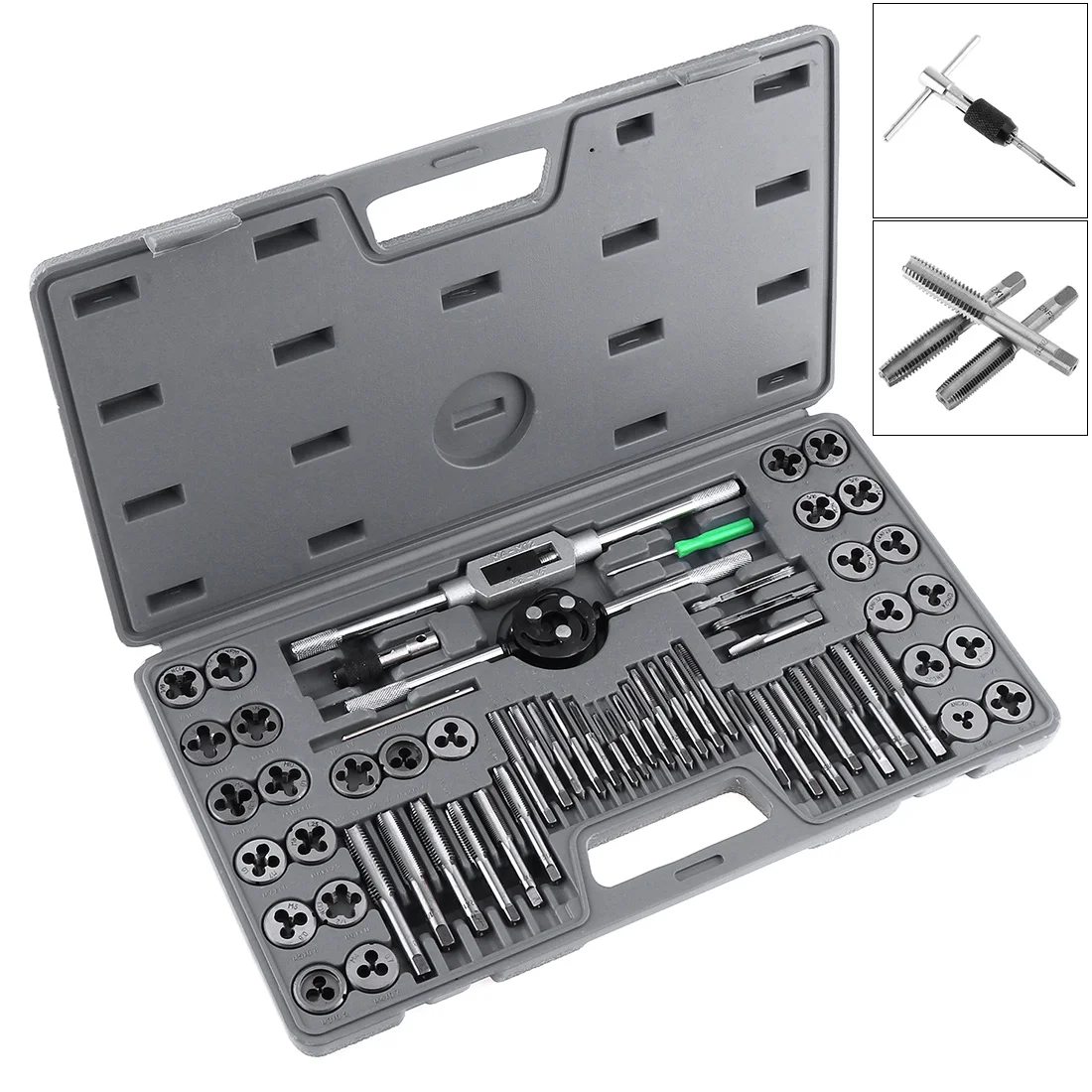 

60PCS Multifunction Alloy Steel Metric British Screw Tap & Die M3-M12 Thread Cutting Tapping Hand Tool Kit Box for Metalworking