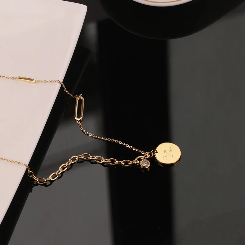 

TOSAKO Stainless Steel Pendant Sweater Chain Titanium Necklace Zircon Letter 2021 Trend Jewelry