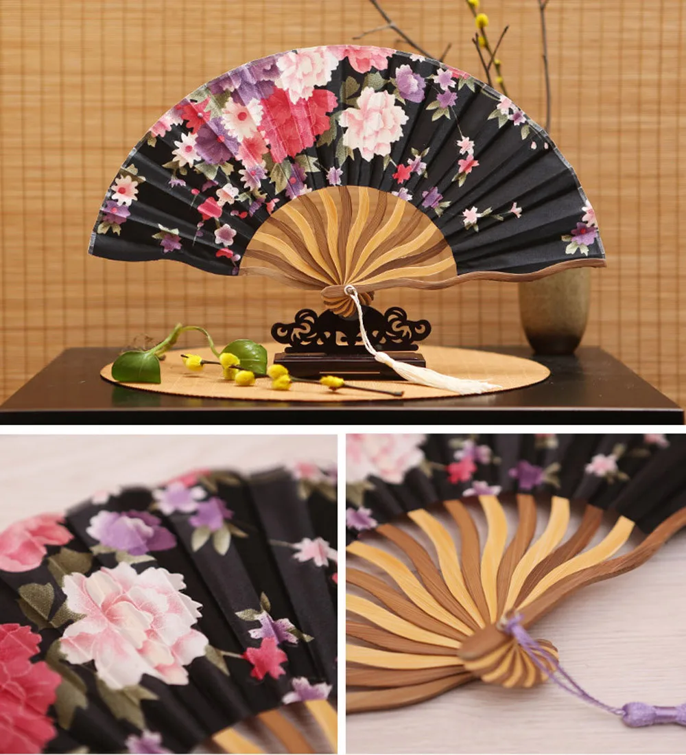 

Chinese Style Female Fan Keel Fan Creative Gift Vintage Fan Flower Fan For Dance Party Wedding Colorful Fan Home Decorations