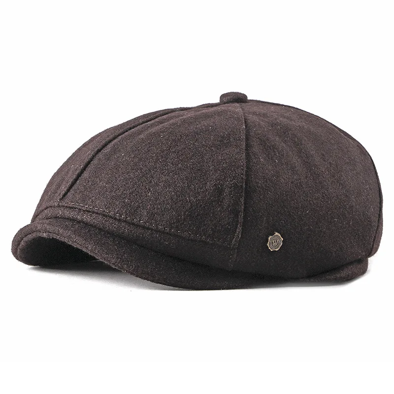 Solid Newsboy Cap for Men Women Herringbone 8 Panel Apple Caps Cabbies Hat Woolen Headpiece Beret Hats