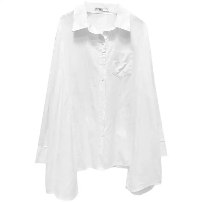 

[DEAT] Lapel Collar Long Color Sleeve Solid Shirt Female Loose Casual Cotton Top Women Mall Goth 2021 Spring And Summer GX983