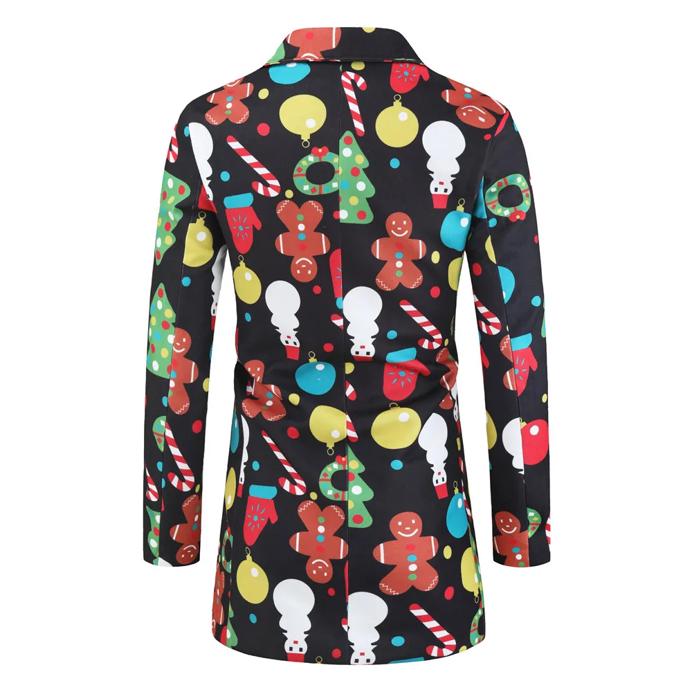 

New Men's Coat Christmas Fun Personality Print Mid-length Slim Coat Coat Spring and Autumn Casual Street Windproof Coat
