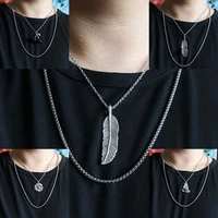 2pcs stainless steel jewelry chain male female necklace aesthetic punk feather flower pendant for women necklaces choker gift