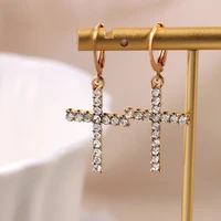 just feel trendy new crystal cross drop earrings for women gothic cross geometric pendant earrings 2021 punk jewelry party gift