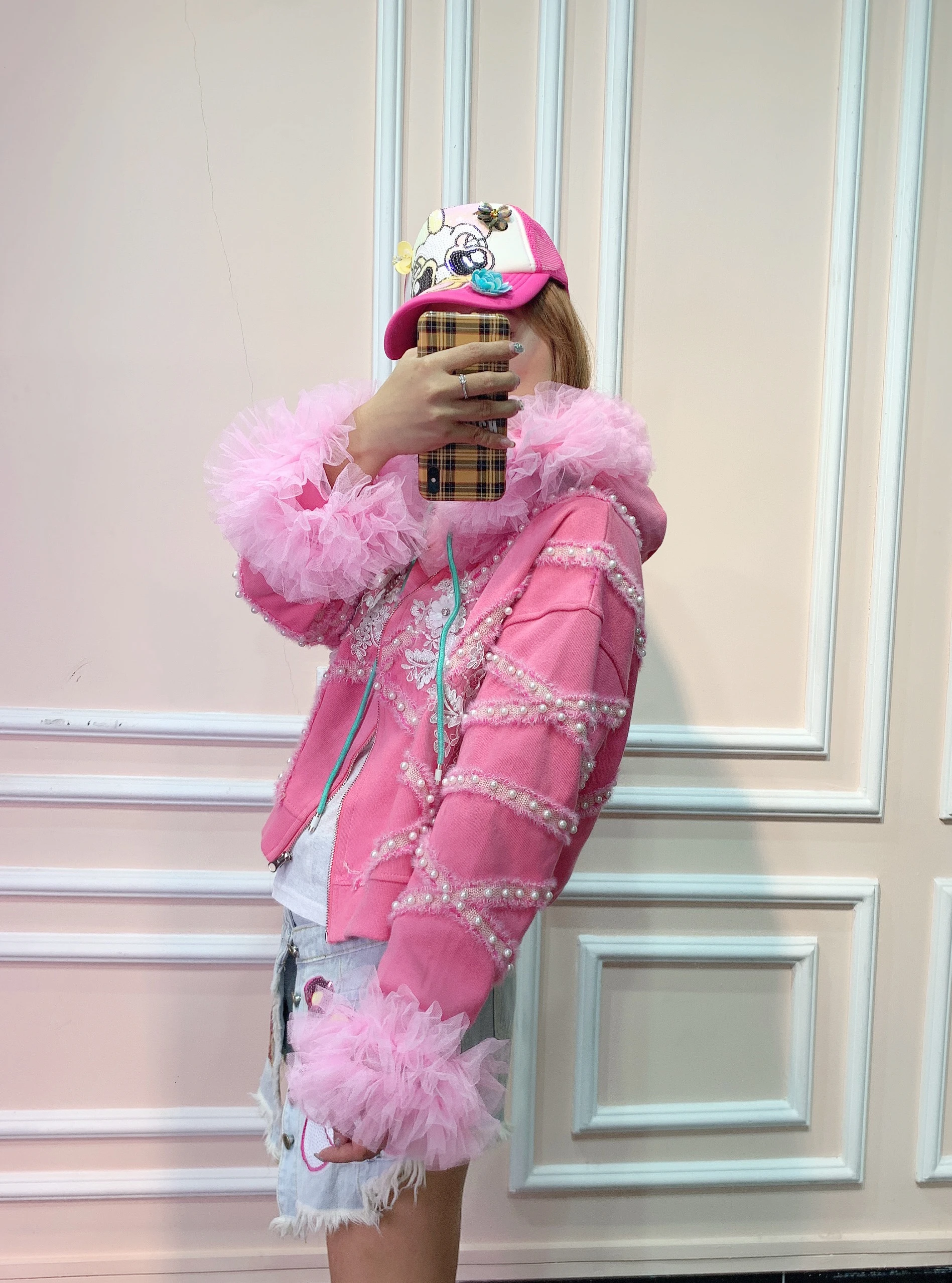 Тайланд оригинальный уличный бренд 2019 осень и зима новый жемчуг цветок тяжелая