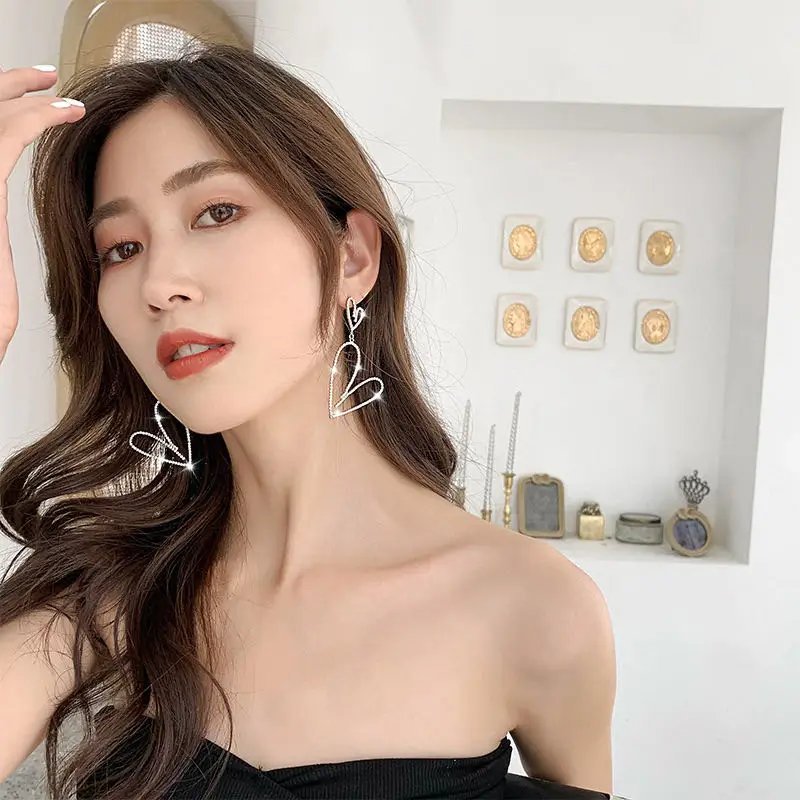 Женские серьги гвоздики большие в форме сердца атмосферные 2020|Серьги-подвески| |