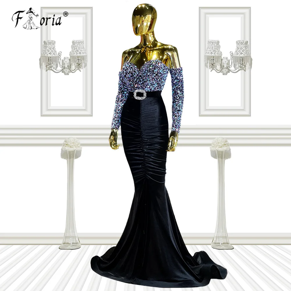 

Black/Red/Silver/Green Mermaid Formal Dresses Evening Gown Long Sweetheart Simple Prom Dress Velvet Robe De Soiree Femme