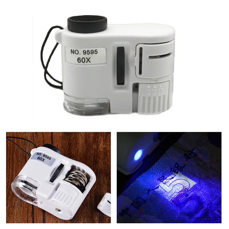 

60X Handheld Magnifying Glass Mini Pocket Microscope Loupe Currency Detector Jeweler Magnifier With LED Light
