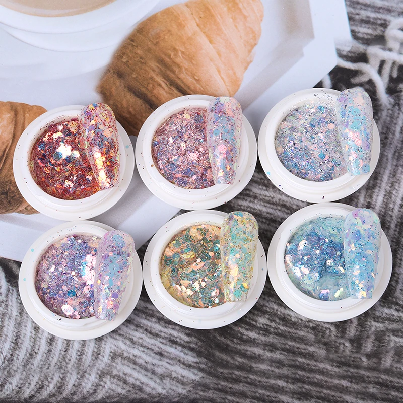 

6 Colors Mix Hexagon Nail Fairy Pupil Glitter Powder Sequins Set Nail Ultra-Thin Sparkles Flake Decoration Nail Art
