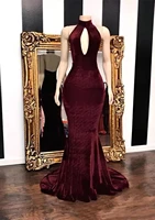 2022 cheap sexy velvet sleeveless prom dresses keyhole neck hollow out backless african evening gowns